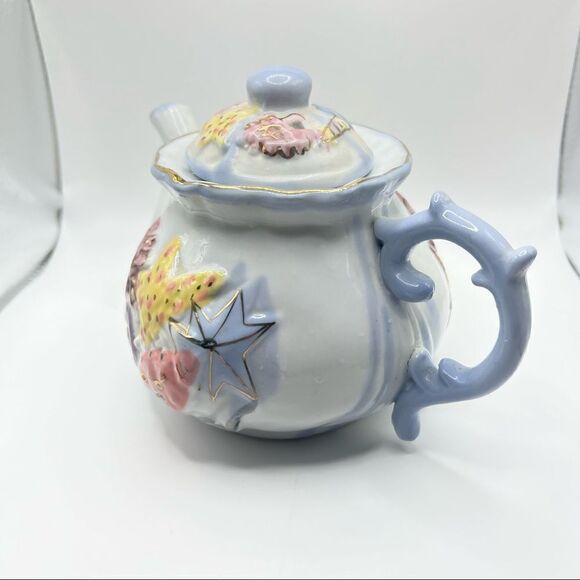Seashell Ceramic Teapot Pastel Colors and Gold Accents - Picture 8 of 12